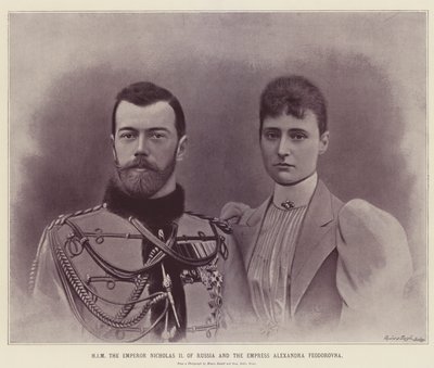 HIM kejser Nikolaj II af Rusland og kejserinde Alexandra Feodorovna (farvelitografi) af English School