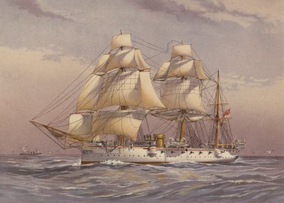 HMS Calliope, krydser af 3. klasse (farvelitografi) af English School