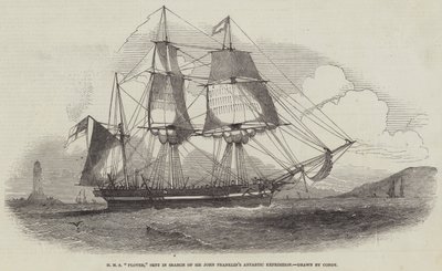 HMS "Plover," sendt på jagt efter Sir John Franklins arktiske ekspedition (gravering) af English School
