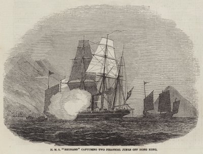 HMS "Reynard" fanger to piratkopier ud for Hong Kong (gravering) af English School