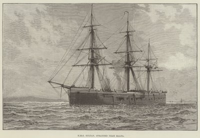HMS Sultan, strandet nær Malta (gravering) af English School
