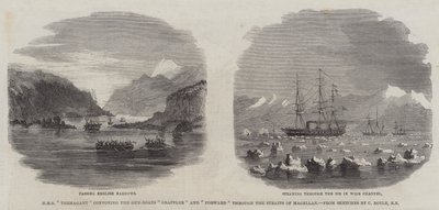 HMS "Termagant" konvojerer Gun-Boats "Grappler" og "Forward" gennem Magellan-strædet (gravering) af English School