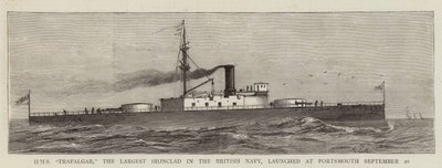 HMS "Trafalgar", den største jernbeklædte i den britiske flåde, opsendt i Portsmouth 20. september (gravering) af English School