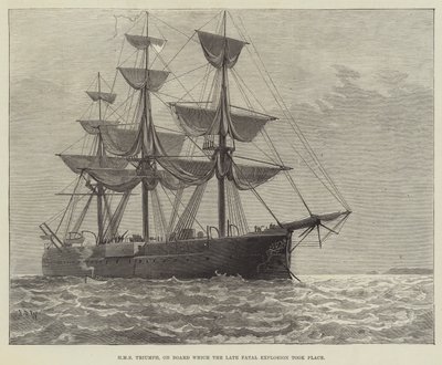 HMS Triumph, om bord, hvor den sene fatale eksplosion fandt sted (gravering) af English School