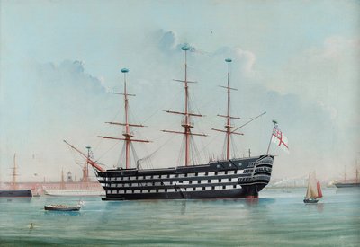 HMS Victory i Portsmouth Harbour, ca. 1860 af English School