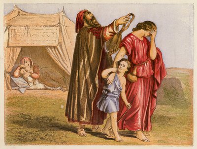Hagar og Ismael (farvelitografi) af English School