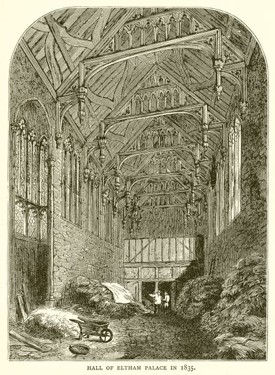 Hall of Eltham Palace i 1835 af English School