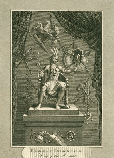 Haloch, eller Tescalipuca, en mexicanernes guddom, illustration fra The World: eller universets nuværende tilstand, der er en generel og komplet samling af moderne rejser og rejser, af Cavendish af English School