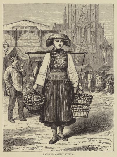 Hamburg Market Woman (gravering) af English School