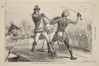 Hånd-til-hånd kamp mellem Mr. Shore og Goojur, illustration fra Cassells Illustrated History of England af English School