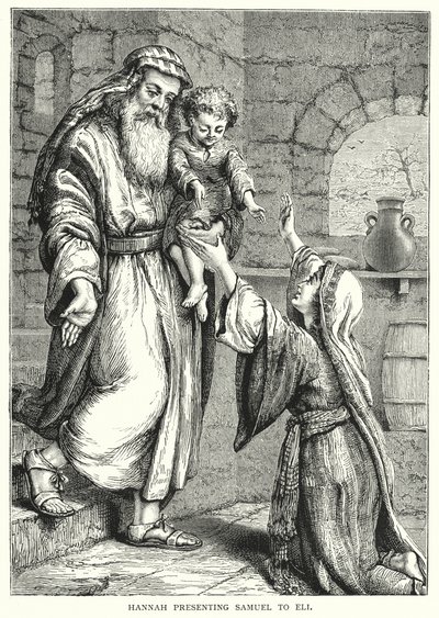 Hannah præsenterer Samuel for Eli (gravering) af English School