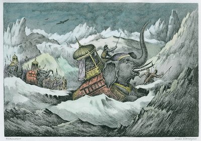 Hannibal (247-c.183 f.Kr.) og hans krigselefanter krydser Alperne (senere farvelægning) af English School