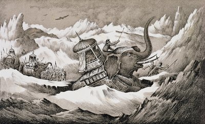 Hannibal (247-c.183 f.Kr.) og hans krigselefanter krydser Alperne af English School