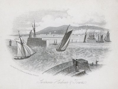 Havn og by, Swansea, Wales (gravering) af English School