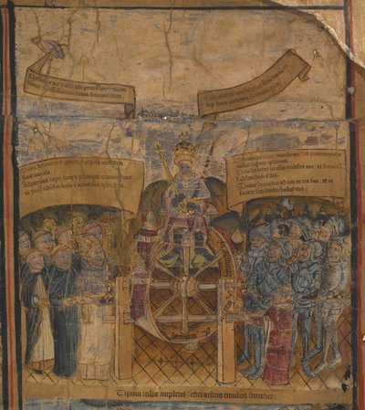Harley 7353 König Edward IV. auf dem Rad der Fortuna, flankiert von den Herzögen von Clarence und Gloucester und Vertretern der Kirche und Armee, 
