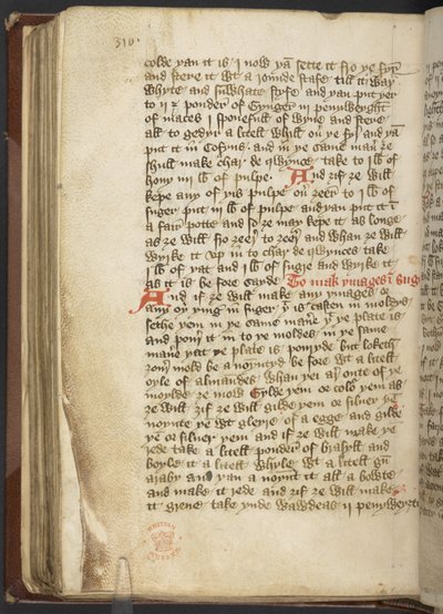 Harley MS 2378 Medicinske og kulinariske opskrifter, ca. 1395 (blæk på vellum) af English School