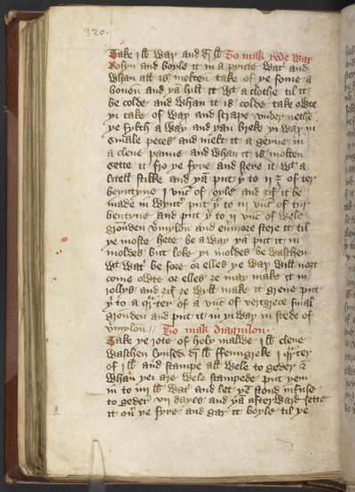 Harley MS 2378 Medicinske og kulinariske opskrifter, ca. 1395 (blæk på vellum) af English School