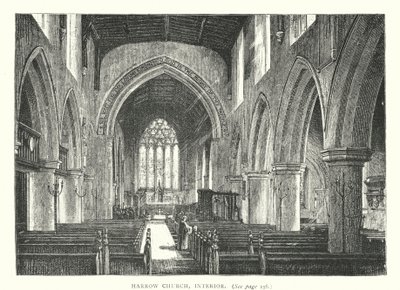 Harrow Church, interiør (kobberstik) af English School