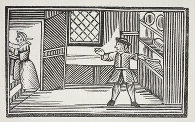 Han gik hen til spisekammeret og forsynede sig med brød og smør, illustration fra Chap-books of the Eighteenth Century af John Ashton, pub. 1882 af English School