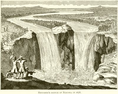 Hennepins skitse af Niagara i 1678 af English School