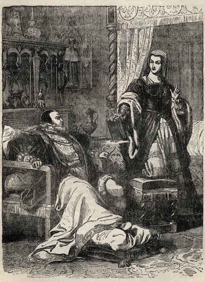 Henry VIII og dronningen Catherine Parr (1512-1548) - gravering fra "" History of England" af Cassell Petter & Galpin af English School