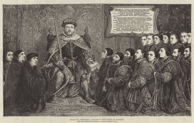 Henry VIII præsenterer et charter til College of Surgeons (gravering) af English School