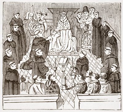 Henry V og hans parlament (fra Harleian MMS på British Museum), illustration fra The History of Protestantism af James Aitken Wylie (1808-1890), pub. 1878 af English School