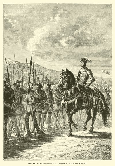 Henry V gennemgår sine tropper før Agincourt af English School