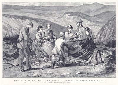 Hendes Majestæt i højlandet - En frokost i Cairn Lochan, 1861 af English School