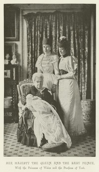 Hendes Majestæt Dronningen og Babyprinsen, med Prinsessen af Wales og Hertuginden af York af English School