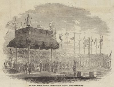 Hendes Majestæt Dronningen lægger grundstenen til Wellington College, nær Sandhurst (gravering) af English School