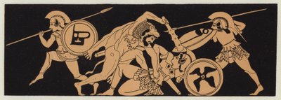 Herkules tager bæltet af Penthesilea, dronningen af amazonerne (farvelitografi) af English School