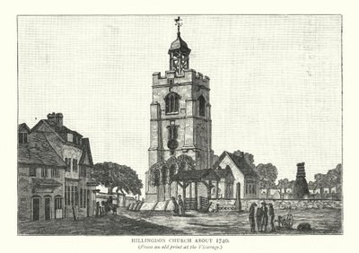 Hillingdon Kirke omkring 1740 (kobberstik) af English School