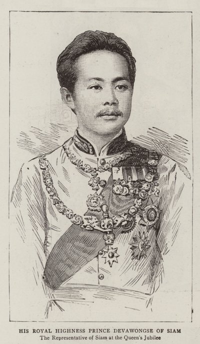 Hans Kongelige Højhed Prins Devawongse af Siam (gravering) af English School