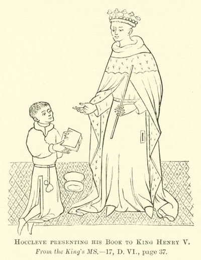 Hoccleve presenting his Book to King Henry V  af English School