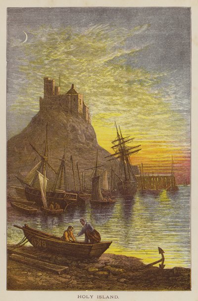 Holy Island (farvet gravering) af English School