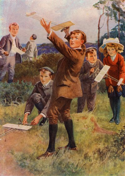 Hjemmelavede flyvemaskiner (farvelitografi) af English School