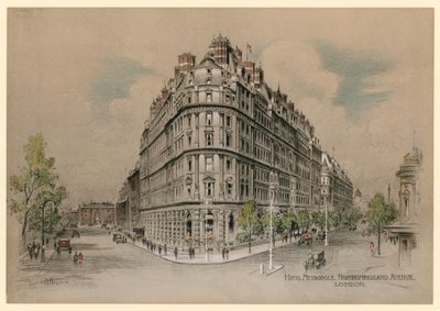 Hotel Metropole, Northumberland Avenue, London (farvelitografi) af English School