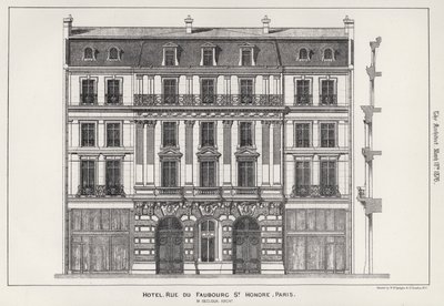 Hotel, Rue Du Faubourg St. Honore, Paris (Gravur) von English School