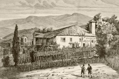 Hus i Casdemiro, Galicia, Spanien (litho) af English School