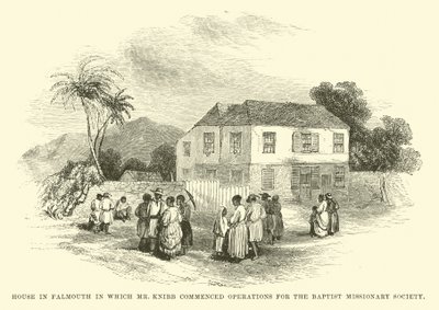 Hus i Falmouth, hvor hr. Knibb påbegyndte operationer for Baptist Missionary Society af English School