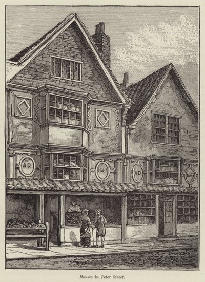 Huse i Peter Street (gravering) af English School