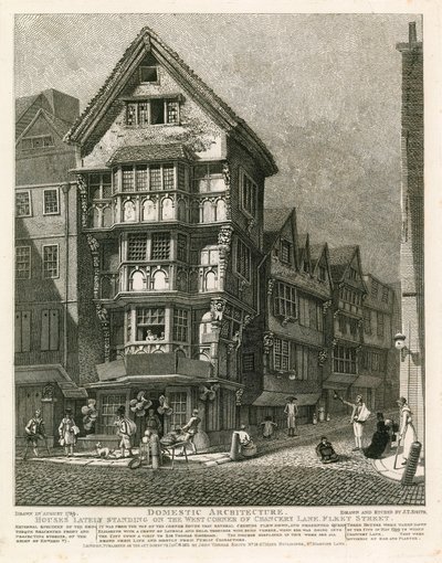 Huse, der for nylig stod på det vestlige hjørne af Chancery Lane, Fleet Street, London af English School
