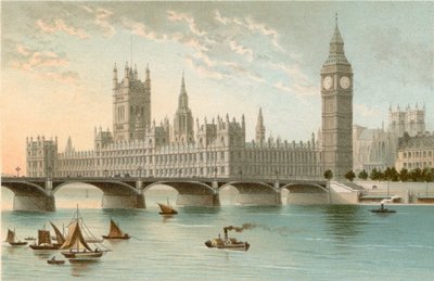 Houses of Parliament og Westminster Bridge af English School