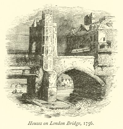 Houses on London Bridge, 1756  af English School
