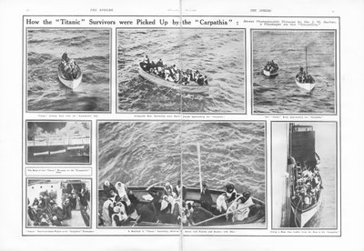Hvordan Titanic-overlevende blev samlet op af Carpathia, fra The Sphere, 4. maj 1912 af English School