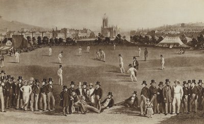 Hvordan de spillede cricket, da dronning Victoria var ung (litho) af English School