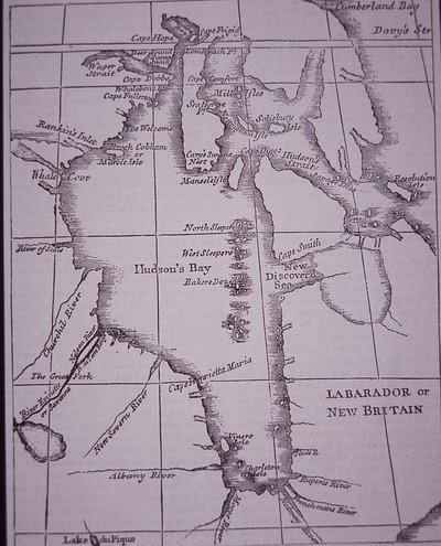 Hudson Bay Company, kort over Hudson Bay offentliggjort i 1744 af English School