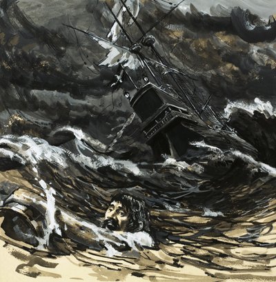 Hugo Grotius blev tvunget til at svømme i land, da hans skib sank af English School