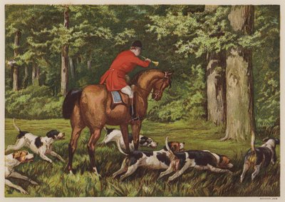 Jagt med hunde (farve litho) af English School